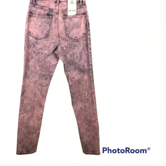 NWT La Vie Rebecca Taylor Ines High Rise Slim Ankle Leg Jeans Pink Acid Wash 25 - Picture 3 of 10